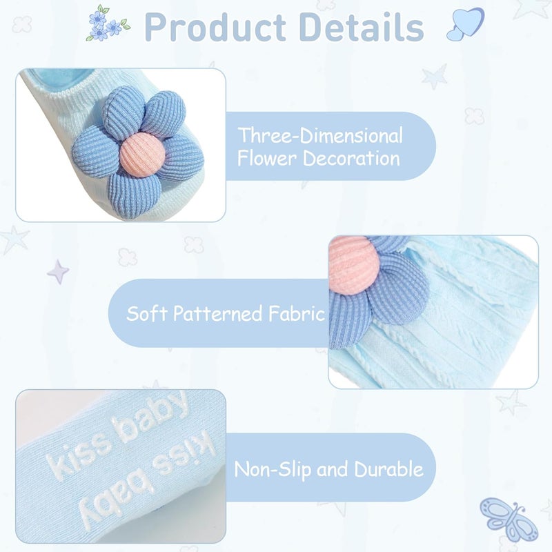 CÉLLOT Baby Girl Headband and Socks, Non-Slip Floral Socks and Soft Floral Nylon Hairbands for Babies Infants and Toddlers(White,Blue,Black) - Image 2